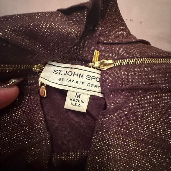 St John Brown/Gold Turtleneck Top w/ Zipper Detail Size Medium MSRP $425 - Picture 4 of 12